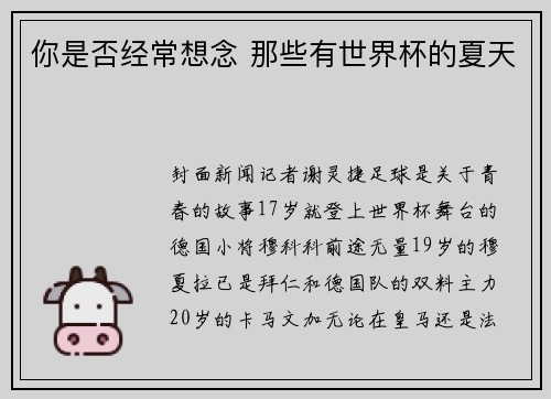 你是否经常想念 那些有世界杯的夏天