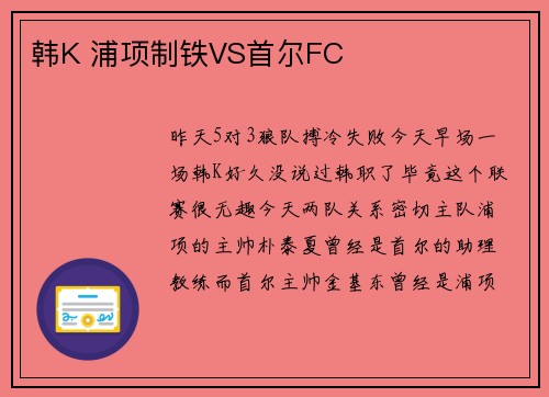 韩K 浦项制铁VS首尔FC